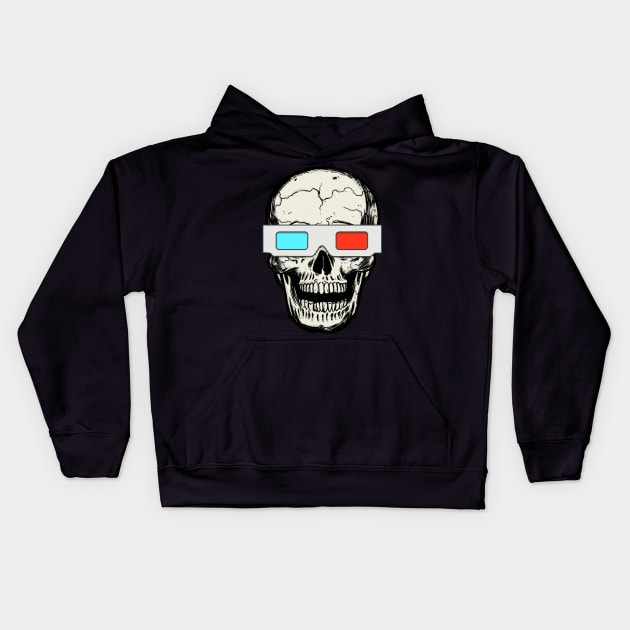 SKULL WITH 3D GLASSES Kids Hoodie by AtomicMadhouse